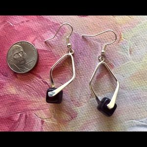 Silver earrings with purple cube beads